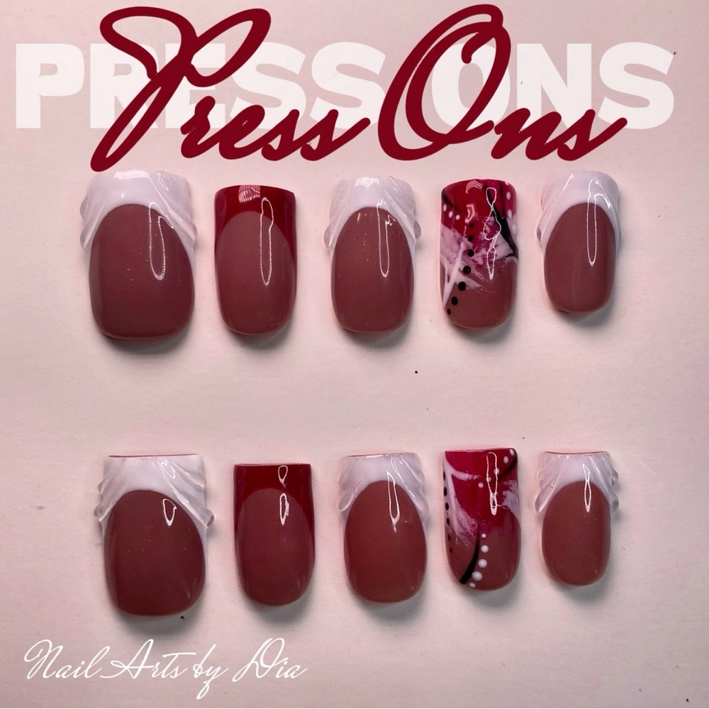 Red and White Press-On Nails